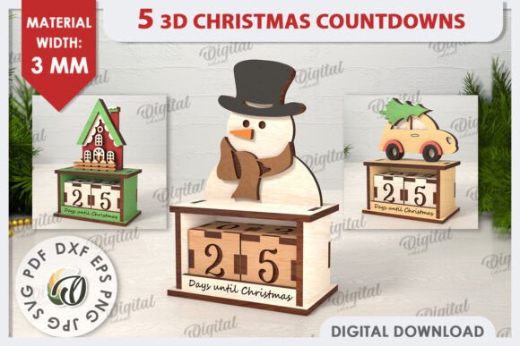 3D Christmas Countdowns LaserCut Bundle for Creative Projects