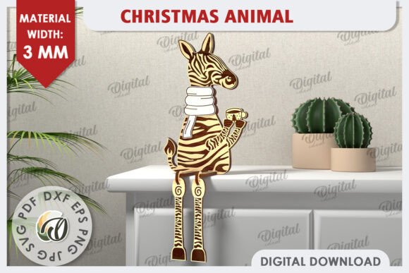 3D Christmas Zebra Laser Cut Design