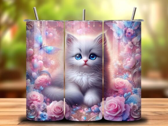 3D Floral Cat Tumbler Wrap for 20oz Containers
