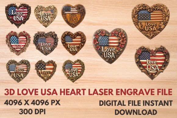 3D Love Usa Heart Laser Engrave File: A Versatile Digital Design for Creative Projects