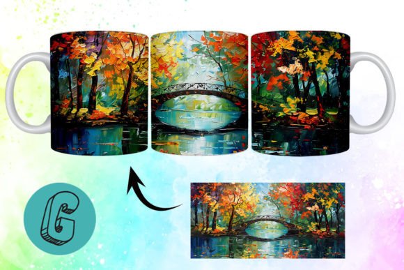 3D Oil Paint Autumn Park Mug Wrap 09