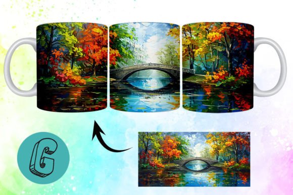 3D Oil Paint Autumn Park Mug Wrap 11: A Creative Digital Asset