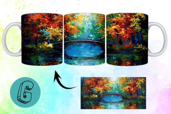 3D Oil Paint Autumn Park Mug Wrap 13: A Versatile Digital Design for Creative Projects