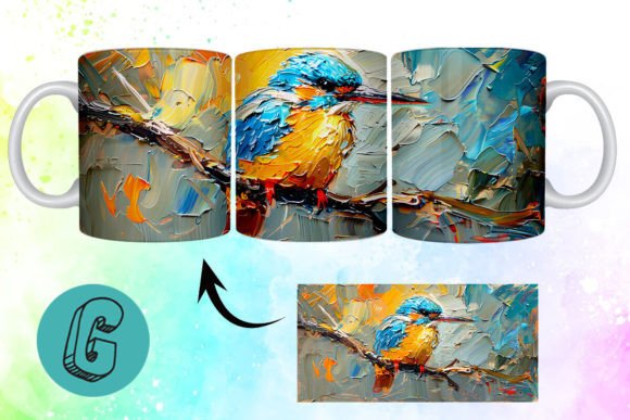 3D Oil Paint Cute Bird Mug Wrap 05: A Versatile Digital Design for Creative Enthusiasts