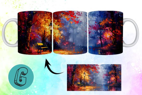 3D Oil Paint Fall Street Mug Wrap 03 – A High-Quality Digital Design for Creative Uses