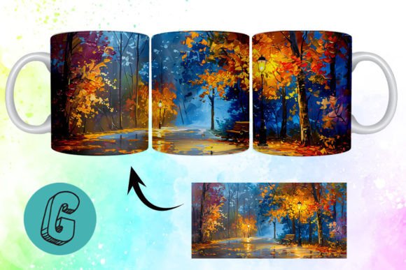 3D Oil Paint Fall Street Mug Wrap 07