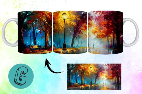 3D Oil Paint Fall Street Mug Wrap 08