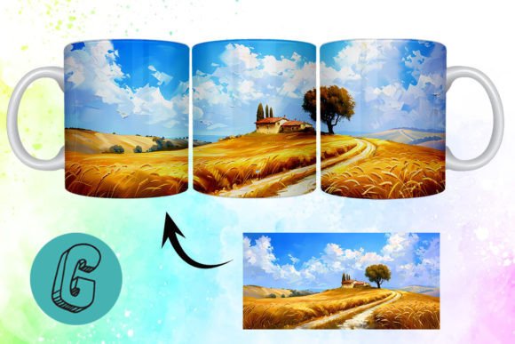 3D Oil Paint Landscape Mug Wrap 08: A Creative Digital Asset