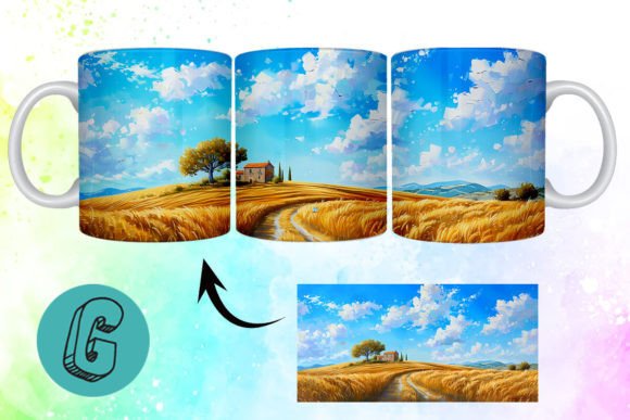 3D Oil Paint Landscape Mug Wrap 17: A Practical Creative Asset for DIY Enthusiasts and Designers