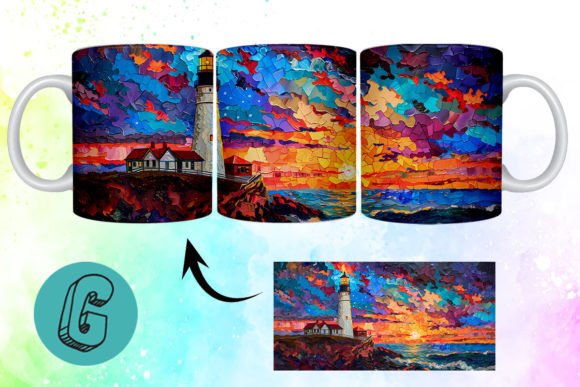 3D Oil Paint Lighthouse Mug Wrap 05: A Creative Digital Asset for Modern DIY Enthusiasts