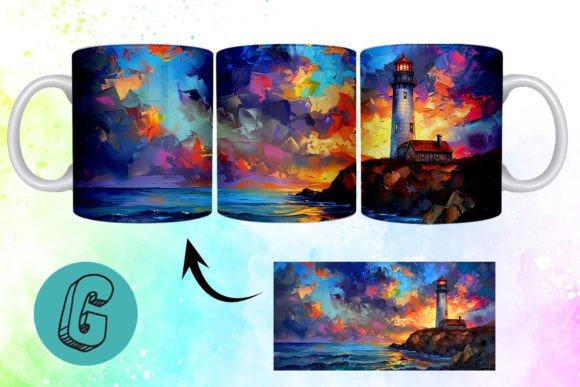 3D Oil Paint Lighthouse Mug Wrap 17: A High-Quality Digital Resource for Creative DIY Enthusiasts