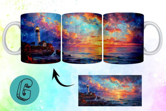 3D Oil Paint Lighthouse Mug Wrap 20: A Creative Digital Asset