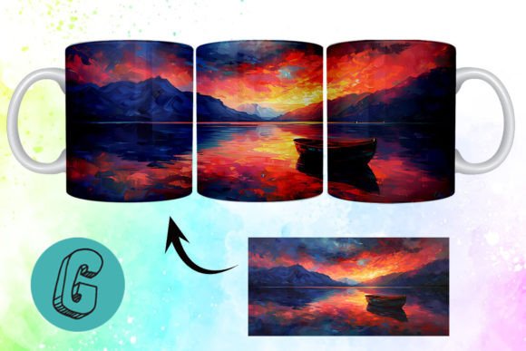 3D Oil Paint Lonely Boat Mug Wrap 07