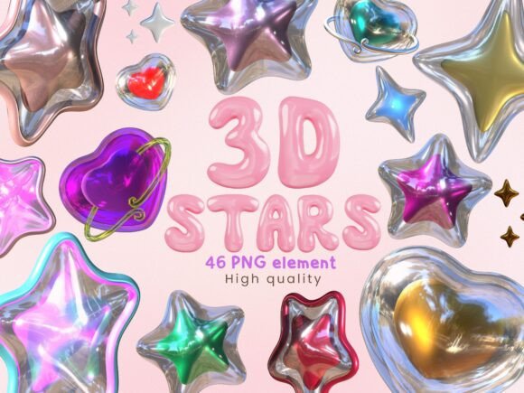 3D Stars Hearts Collection: A Versatile Resource for Creative Designers