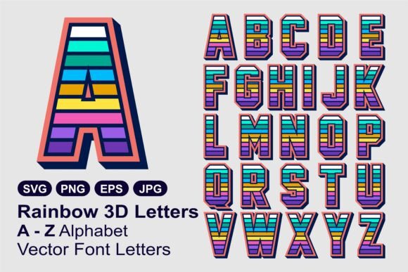 Rainbow 3D Letters A-Z SVG, PNG, EPS JPG: Vibrant Design for Creative Projects