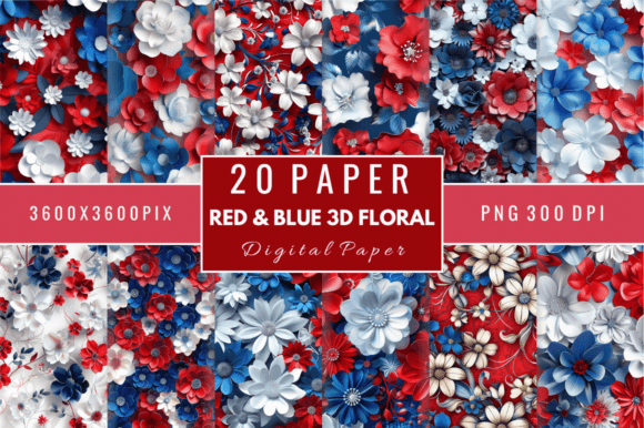 Red Blue 3D Floral Digital Papers: A Creative Solution for Designers and Crafters