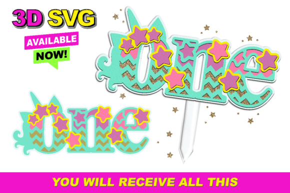 Unicorn Magical One Cake Topper 3D SVG
